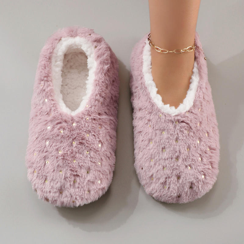 Women Shoes Winter - Fashionable Shiny Gold-Embossed Star-Patterned Plush Warm