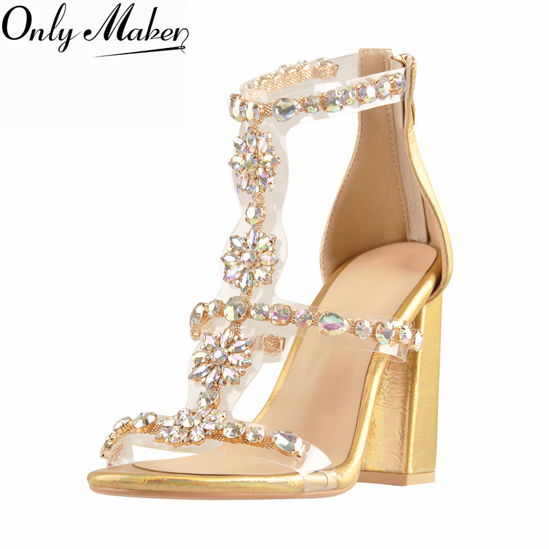 Onlymaker Women Gold Rhineston - đánh giá và giá Clear Strap Heel