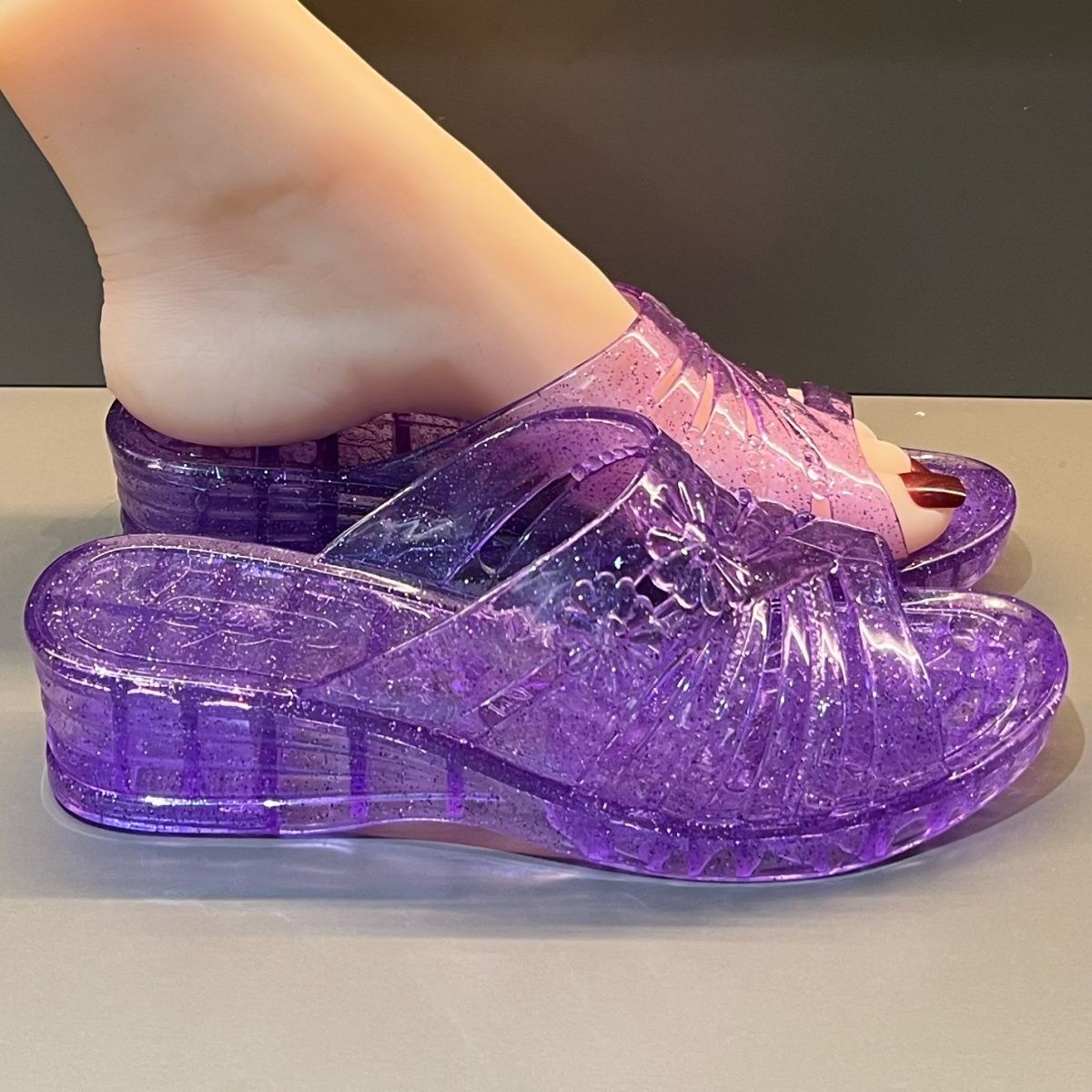 WFashion Purple Glitter Jelly  - đánh giá và giá Women Shoes Wedges